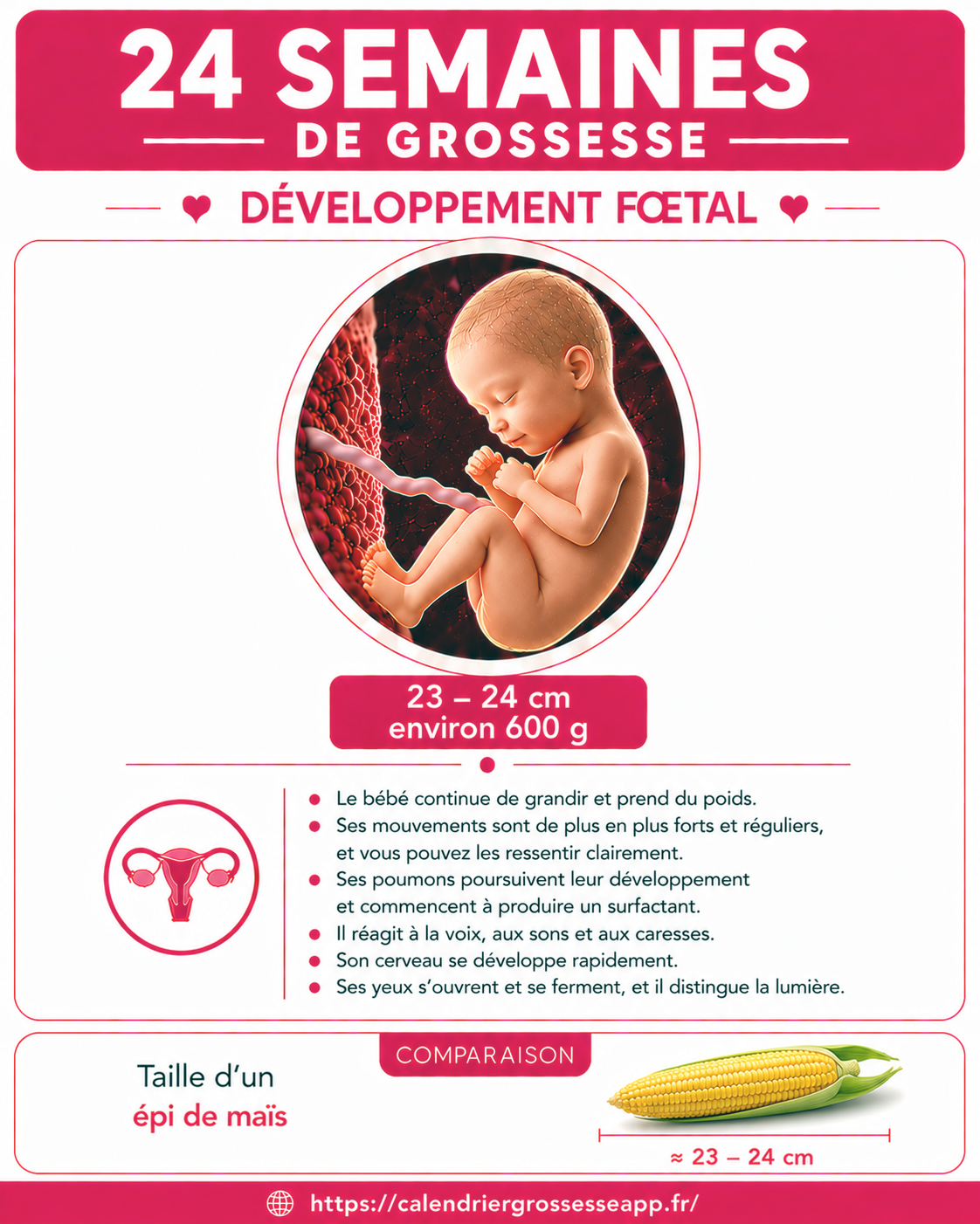 Illustration du bébé à 24 semaines de grossesse