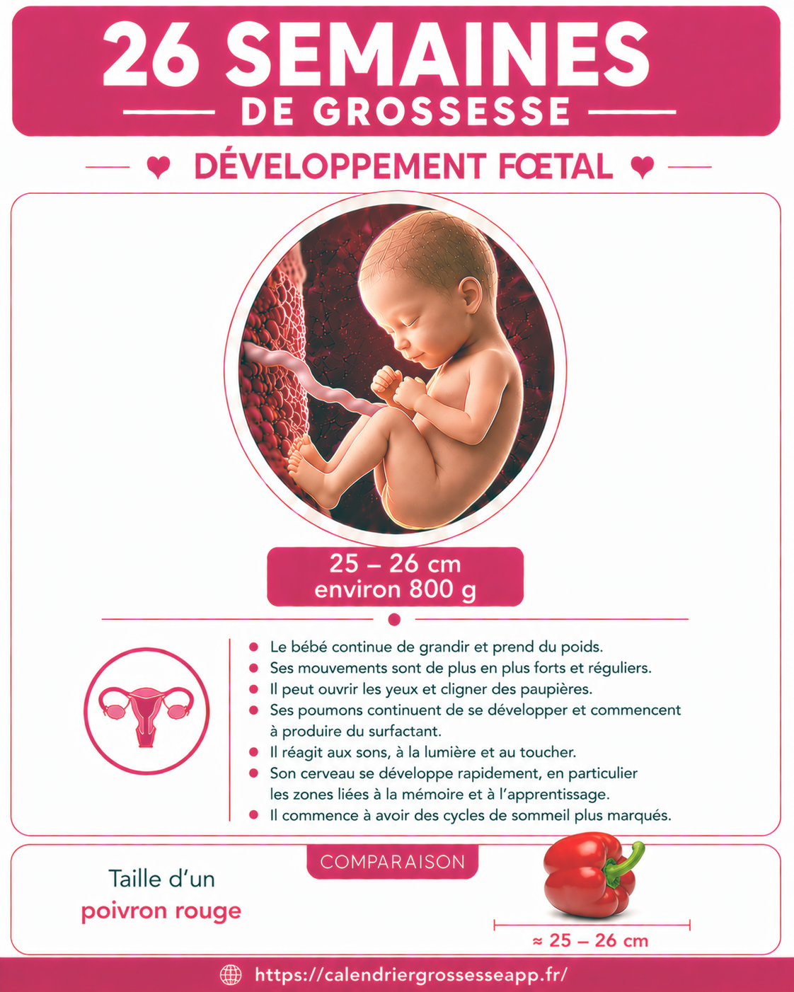 Illustration du bébé à 26 semaines de grossesse