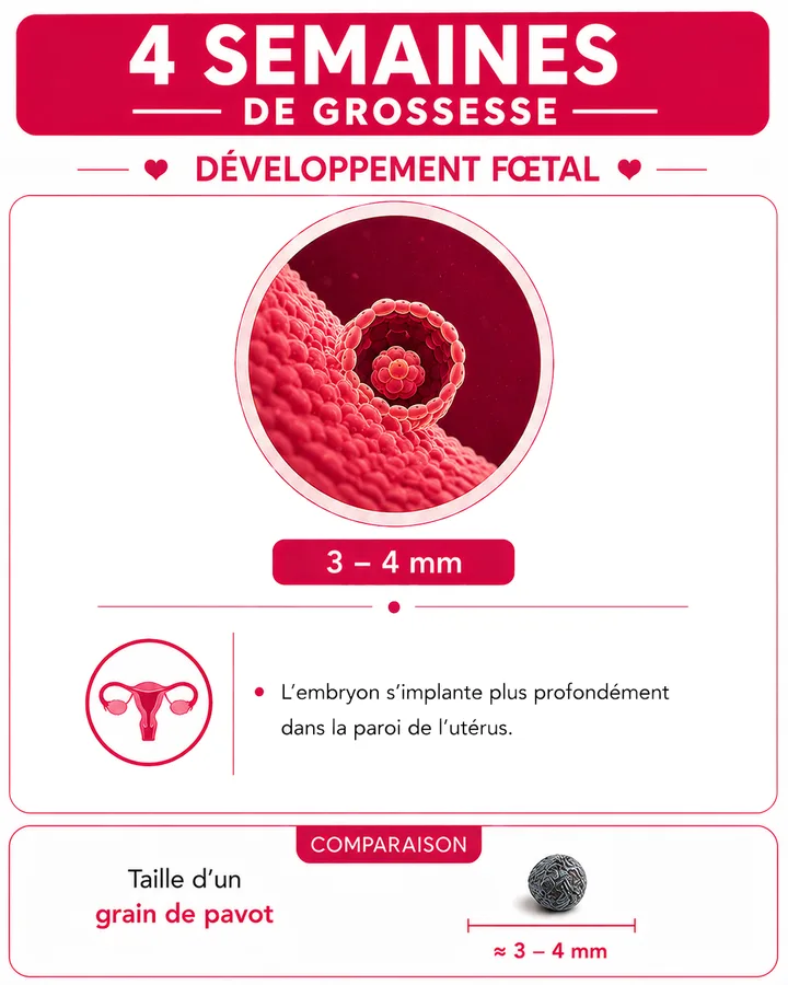 Illustration du bébé à 4 semaines de grossesse